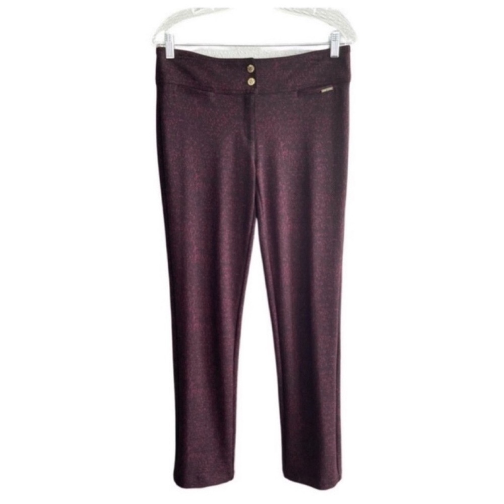 Anne Klein Ankle Pants Tweed Stretch Knit Black Burgundy Red Size 4